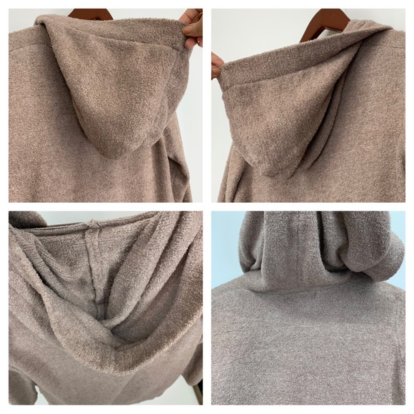 Barefoot Dreams Cozy Chic Lite Driftwood Hooded Resort Cardigan Taupe Brown - Picture 12 of 16